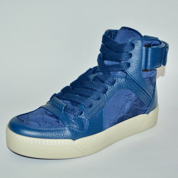 NIB GUCCI GG GUCCISSIMA MENS HITOP NYLON LEATHER SNEAKERS - Picture 1 of 12